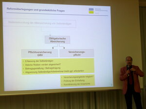 Dr. Reinhod Thiede, Forschungsleiter der DRV, hält innerhalb der Arbeitsgruppe einen Impulsvortrag