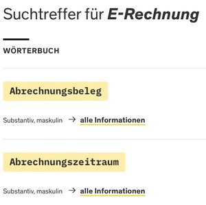 Der Duden ist keine große Hilfe: Hier die Suche nach "E-Rechnung" ...