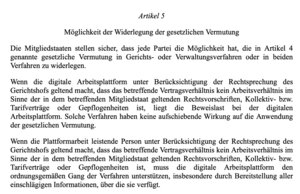 Artikel 5 der Arbeitsplattform-Richtlinie: Plattformen wird der Einsatz echter Selbstständiger unnötig schwer gemacht