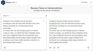 Textoptimierung mithilfe von "DeepL Write" anhand von zwei Textschnipseln aus Beiträgen zum Thema Abmahnung