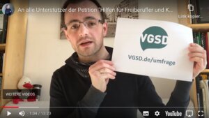 VGSD-Mitglied David Erler fordert seine fast 300.000 Mitzeichner in einem Video zur Teilnahme an unserer Corona-Befragung auf