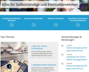 Screenshot der neuen Landingpage für Selbstständige