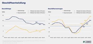 Geschäftslage und -erwartungen von Solo- und Kleinstunternehmer/innen versus Gesamtwirtschaft