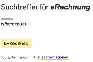 ... und hier die Suche nach "eRechnung" - immerhin git die Schreibweise von "E-Rechner" einen Hinweis