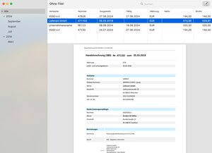 Der InvoiceViewer zeigt eingehende E-Rechnungen an und kann sie nach verschiedenen Kriterien sortieren, Screenshot