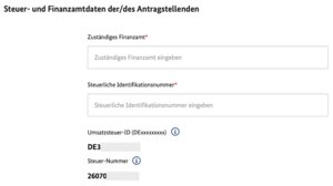 Hier wirst du nach deinem Finanzamt (Stadt) gefragt sowie nach deiner steuerlichen Identifikationsnummer. Diese findest du z.B. auf deinem Einkommensteuerbescheid. Sie besteht aus elf Ziffern.