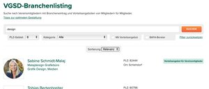 VGSD-Branchenlisting auf dem Desktop (vor Relaunch)