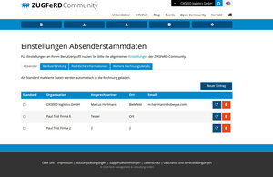 ZF/FX-Invoiceportal: Verwaltung von Absenderdaten