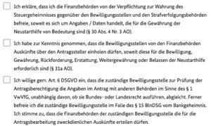 Unter anderem entbindest du hier das Finanzamt gegenüber Bewilligungsstelle und Strafverfolgungsbehörden vom Steuergeheimnis.