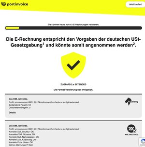 Anschließend prüft Portinvoice, ob das XML valide ist, also alle Formatvorgaben erfüllt sind