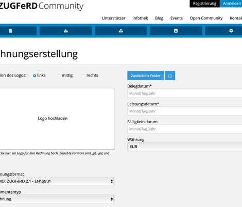 So sieht die Eingabemaske der "ZUGFeRD Community" aus