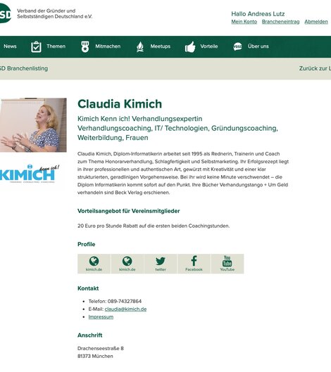 Branchenprofil vor Relaunch (am Beispiel von Claudia Kimich)