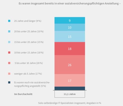 Der typische IT-Freelancer hat zuvor 11,1 Jahre angestellt gearbeitet und dabei so viel Rentenansprüche erworben wie ein Durchschnittsverdiener in 22 Jahren