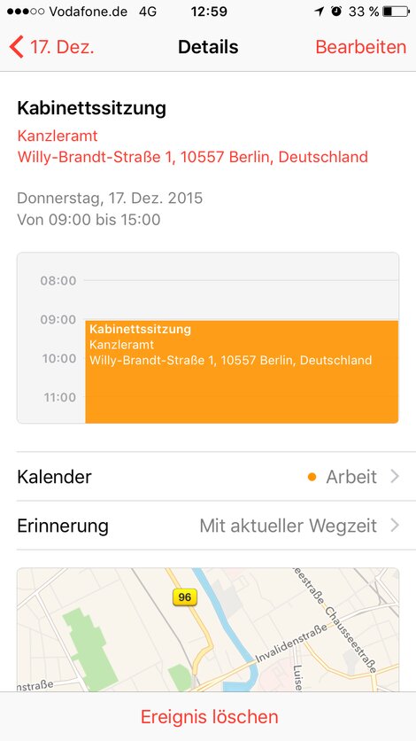 Wenn die Kanzlerin ein iPhone nutzen würde, sähe der Termin so aus...