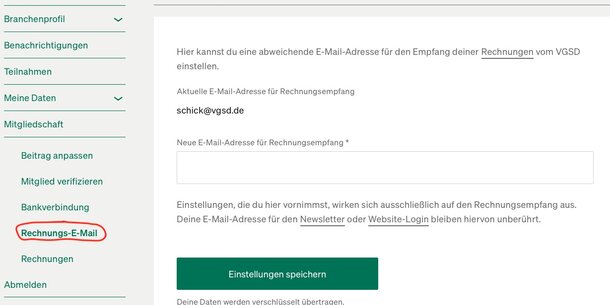 Neue Option in deinem Mitgliedskonto: Eigene Mail-Adresse für Rechnungen einrichten