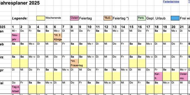 Geschenk für Vereinsmitglieder: Jahresplaner 2025 und 2026 (für Excel, Google etc.)