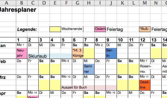 Kostenlos: Jahresplaner 2020, 2021, 2022 (für Excel, Google etc.)