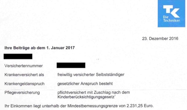 Für alle, die es nicht glauben: So sieht ein Bescheid über 35% Kranken- und Pflegebeitrag aus