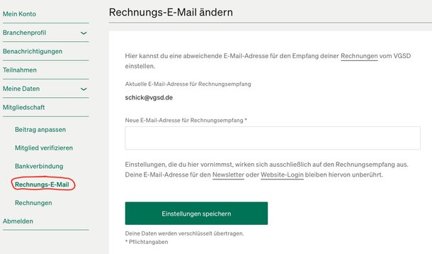 Neue Option in deinem Mitgliedskonto: Eigene Mail-Adresse für Rechnungen einrichten