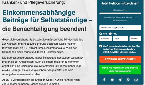 VGSD-News 17.09: Petition für faire Krankenkassen-Beiträge – Wahlprüfsteine im Überblick – Vorhang auf für unser Leitbild