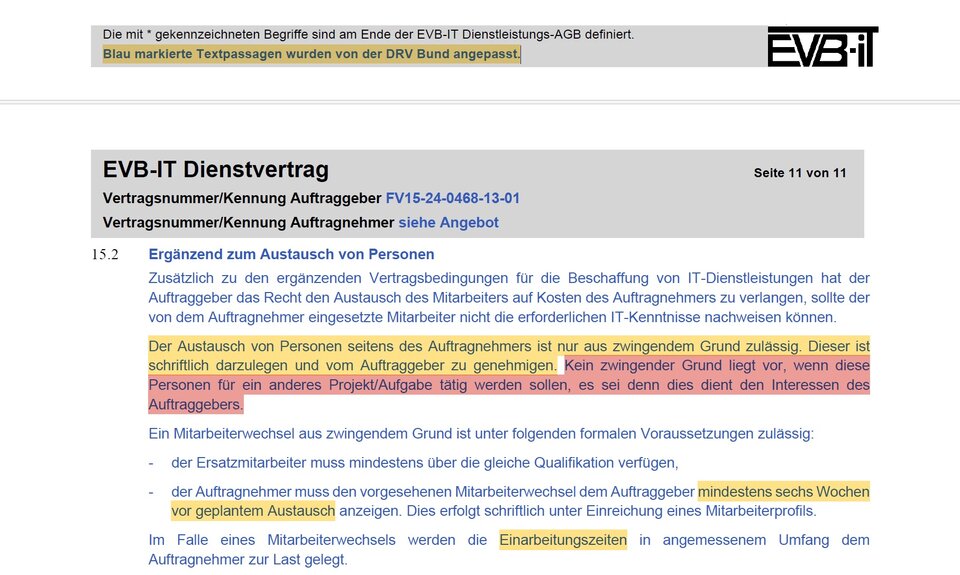 Klausel des EVB-IT Dienstvertrags der DRV