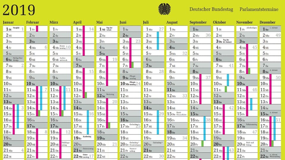 Sitzungskalender für das Jahr 2019