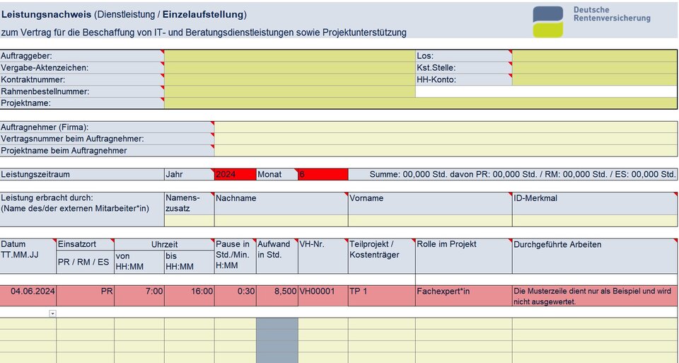 Vorlage zur exakten Dokumentation der Einsatzzeiten 