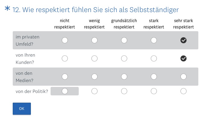 Screenshot: Ausschnitt aus der Befragung