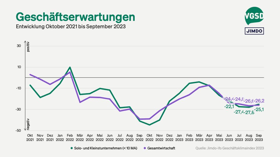 Geschäftserwartungen von Solo- und Kleinstunternehmer/innen versus Gesamtwirtschaft