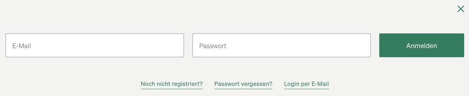 So findest du die neue Funktion: Du bist noch nicht angemeldet und drückst im Menü unserer Website auf "Anmelden". Dann wird dieser Dialog angezeigt. Wenn du dein Passwort nicht zur Hand hast, kannst du – statt ein neues anzufordern – den Textlink "Login per E-Mail" wählen.